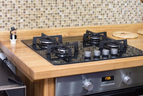 a stove top in a kitchen with a counter at "Vučedol"- kuća za odmor **** in Vukovar