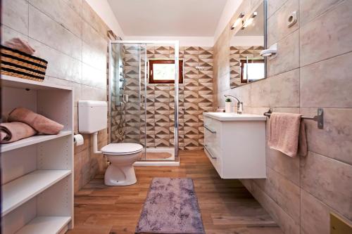ロヴィニにあるCasa ValeLuna Rovinjのバスルーム(シャワー、トイレ、シンク付)