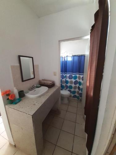 uma casa de banho com um lavatório e um WC em Casa "Linda Vista" em Cuatrociénegas de Carranza