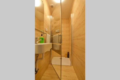 W łazience znajduje się prysznic i umywalka. w obiekcie Alojamientos barrio humedo Plaza Mayor 1 w mieście León
