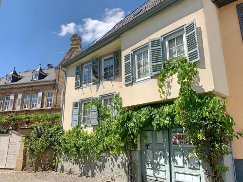a building with a green door and vines at Fewo Zur Goldenen Traube in Rüdesheim am Rhein