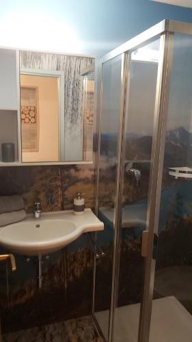a bathroom with a sink and a shower at Haus Binder in Weissensee