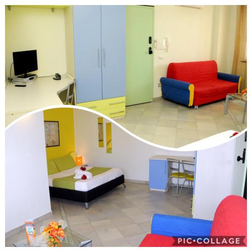 a room with a bed and a couch and a chair at La Baia Di Ulisse in Venetico