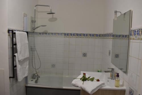 a bathroom with a tub and a sink and a shower at Exotika - appartement de charme, Rouen in Rouen