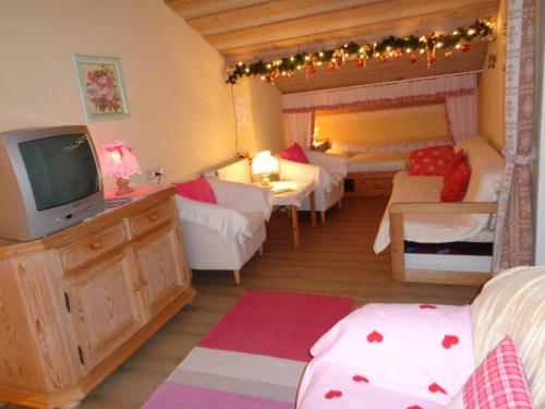 een woonkamer met een tv en een slaapkamer bij Ferienwohnungen Lackner - Chiemgau Karte in Inzell