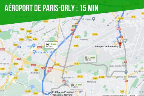 eine Karte der Umgebung von Paris min in der Unterkunft L2 - Green and cosy flat close Paris - WIFI & NETFLIX in Longjumeau