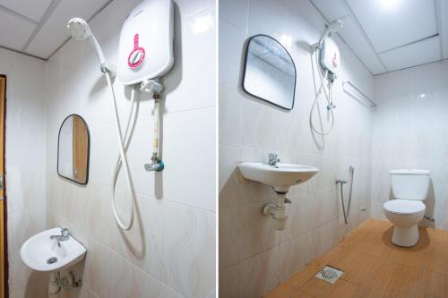 two pictures of a bathroom with a shower and a toilet at SPOT ON 89962 Perfect Class Hotel in Kuala Lumpur