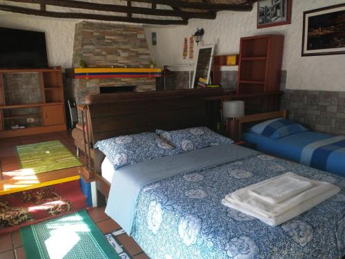 a bedroom with a bed and a tv in it at Apartaestudio tipo cabaña in Bogotá