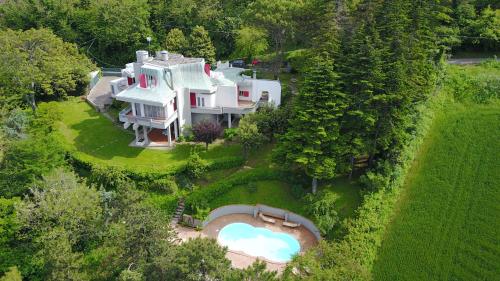 an overhead view of a large house with a swimming pool at Villa Tanya in Trebbiantico