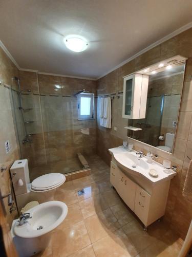 a bathroom with a toilet and a sink and a shower at Argo Villa Kalives in Kalyves