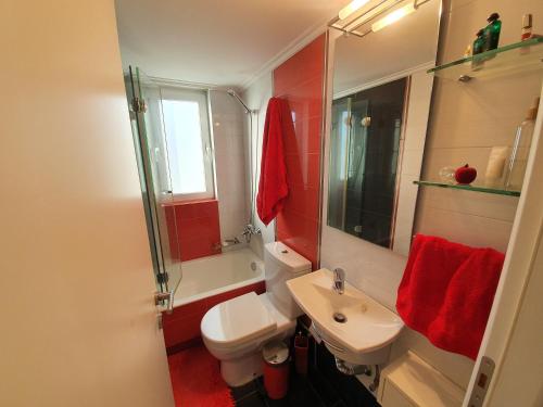 a bathroom with a sink and a toilet and a mirror at CityCenter Penthouse mini Private Pool with Hydromassage and Great Town View in Athens