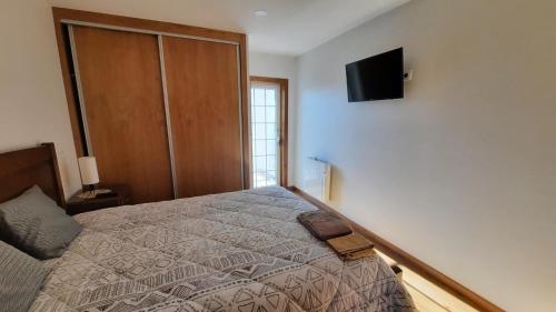 Un dormitorio con una cama y un televisor de pantalla plana. en Apimonte City House B, en Bragança