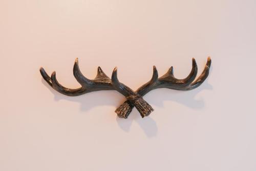 a pair of antlers wall mount in bronze at B Innspire Hotel in Chiang Mai