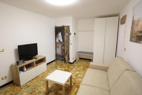 a living room with a couch and a tv at Le case di Elisa 3 in Genova