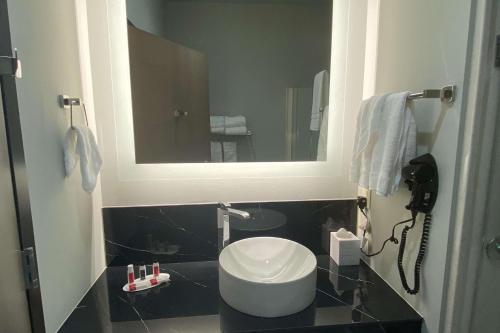 a bathroom with a sink and a mirror at Baymont by Wyndham Madison in Madison