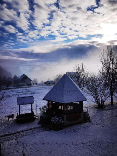 a gazebo with snow on it in a field at BRVNARE STOJIĆ in Kokin Brod