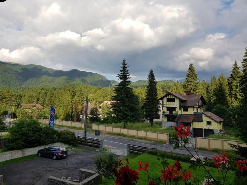 a car parked in a parking lot in front of a house at Timis Valley, Casa Eni&Dan in Predeal