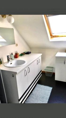 安特衛普的住宿－Foodiejive，浴室设有白色水槽和镜子