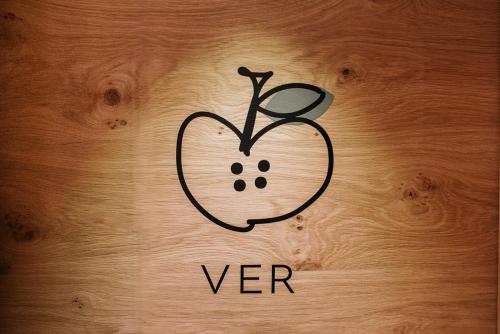 a drawing of an apple on a wooden wall at Höllerhof Brixen in Albes