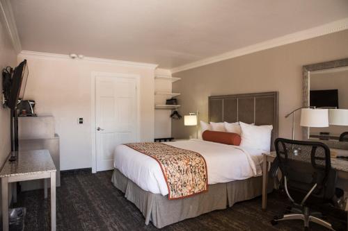 a hotel room with a large bed and a desk at Hotel Aria in Mountain View