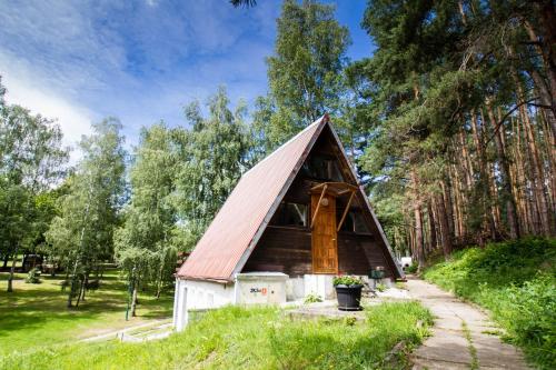 a small cabin in the middle of a forest at Ośrodek Wypoczynkowy AKWA Marina in Nysa