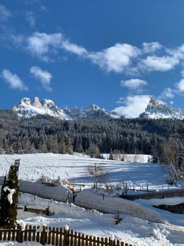 a snow covered field with mountains in the background at Obereggen - Anna in Eggen