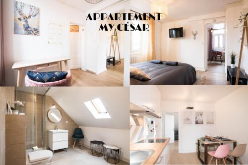 a collage of photos of a apartment my csr at Auguste, La Romaine et My César - Location Saverne in Saverne