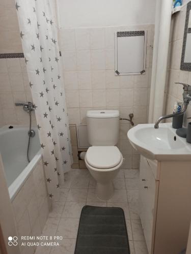 La petite salle de bains est pourvue de toilettes et d'un lavabo. dans l'établissement Lucka, à Ústí nad Labem