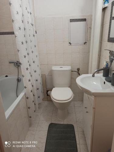 a small bathroom with a toilet and a sink at Lucka in Ústí nad Labem