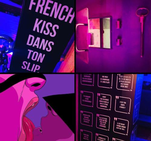 a collage of four pictures of a room with a door at Secret Room votre chambre coquine et insolite en espace privatif a Tournai in Tournai