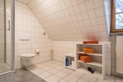 デッゲンハウザータールにあるFerienwohnung Nr 2のトイレとシャワー付きの白いバスルーム