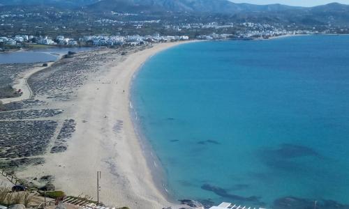 an aerial view of a beach and the ocean at Agios Prokopios Hotel in Agios Prokopios