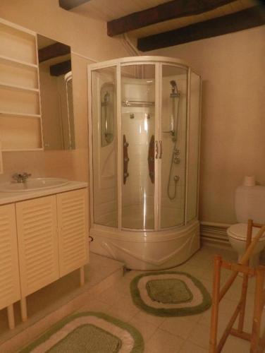 une salle de bain avec douche et lavabo dans l'établissement A L'Olivier, à Montcaret