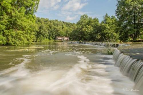 a river with a house in the middle of it at Château des Loups - Les Cèdres Bleus in Échiré