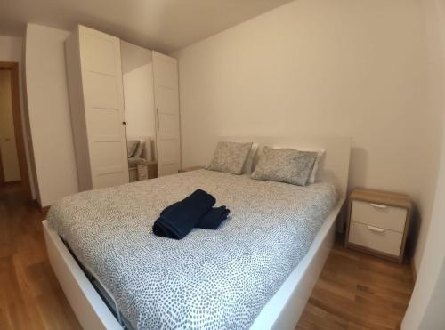 a bedroom with a bed with a blue shirt on it at Apartamento Miral21 in Jaca