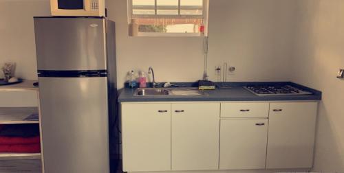 a kitchen with a refrigerator and a sink at Apartment Curacao in Willemstad