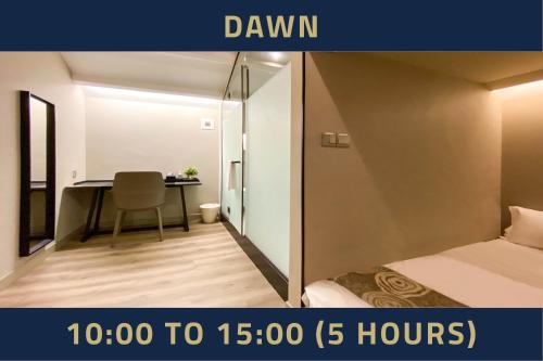 a room with a bed and a desk with a table at ST Signature Jalan Besar, DAYUSE, 5 Hours, 10AM-3PM in Singapore