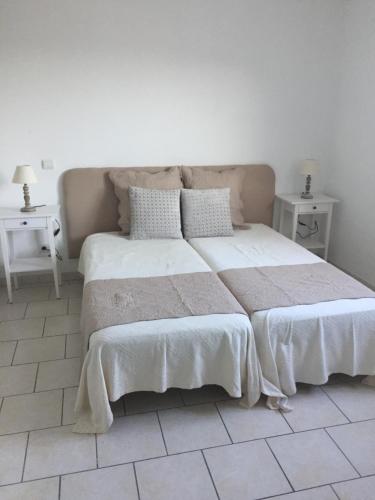 a bedroom with a large bed with two tables at Manureva Calvi in Calvi