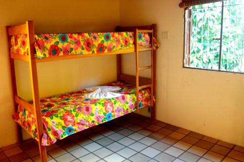1 dormitorio con 2 literas y ventana en Albergue Cultural São Salomão, en Recife