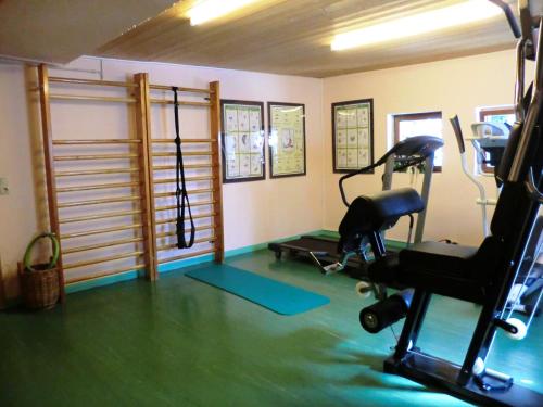 a room with a gym with a treadmill and weights at Hotel St. Georg in Zell am See