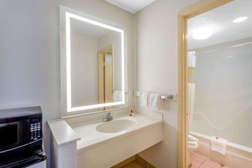 a bathroom with a sink and a mirror at Howard Johnson by Wyndham Virginia Beach in Virginia Beach