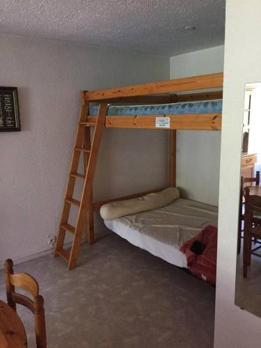 a bedroom with two bunk beds and a ladder at bel appartement du sancy in Le Mont-Dore