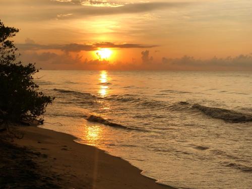 a sunset on the beach with the ocean at Territorio Magico Dibulla in Dibulla