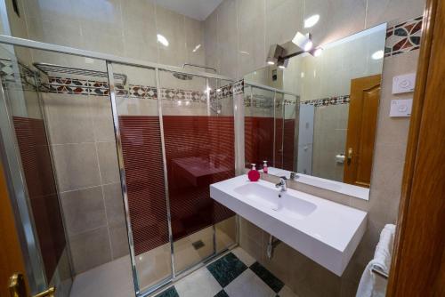 a bathroom with a sink and a shower at ATICO CAPRICHOS ARANDA in Aranda de Duero