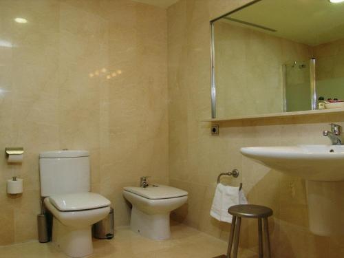 La salle de bains est pourvue de toilettes et d'un lavabo. dans l'établissement Complejo El Carrascal, à Muñana