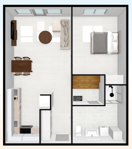 a floor plan of a small apartment with a bedroom at Vaasa Apartments 4 in Vaasa
