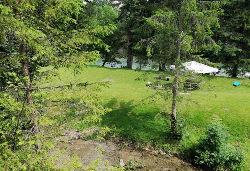 an aerial view of a field with a tent at PR`Cajhn in Radovljica