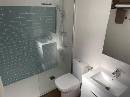 a bathroom with a toilet and a sink at La Palmera in San Sebastián de la Gomera
