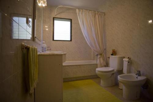 a bathroom with a toilet and a sink and a tub at Casa Cristina in Callosa d'en Sarrià
