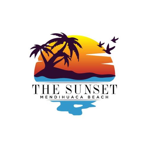 a beach with palm trees and birds in the sunset at Cabaña The Sunset in Santa Marta